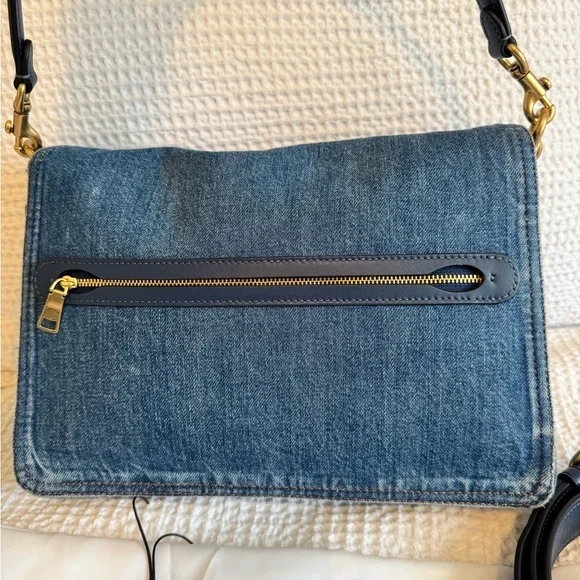 Coach Blue Denim Shoulder Bag with Gold Accents - Picture 8 of 9